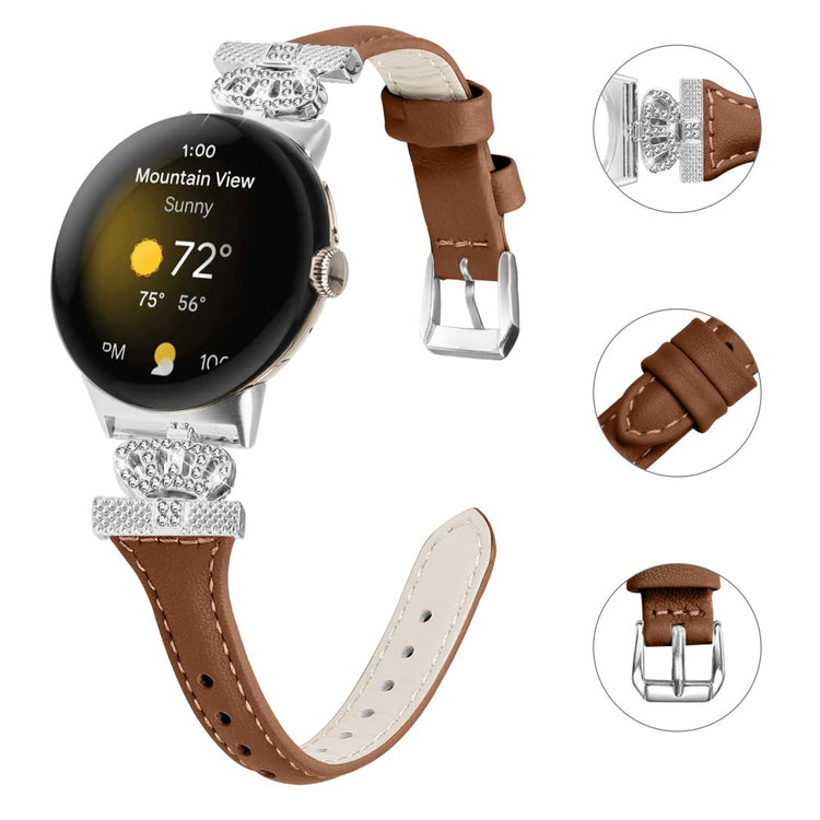 Ægte Læder Og Rhinsten Universal Rem passer til Google Pixel Watch 2 / Google Pixel Watch - Brun#serie_6