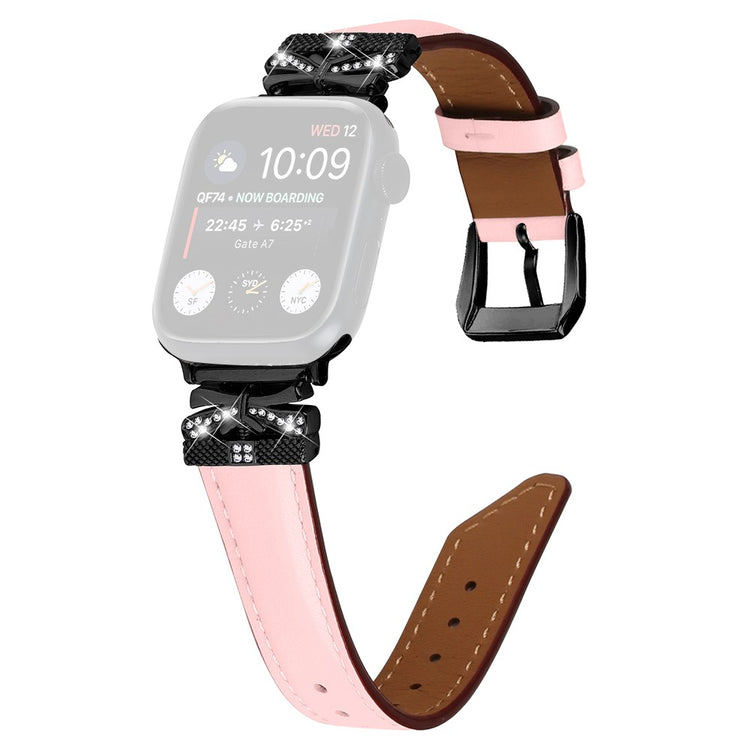 Skøn Kunstlæder Og Rhinsten Universal Rem passer til Apple Smartwatch - Pink#serie_3