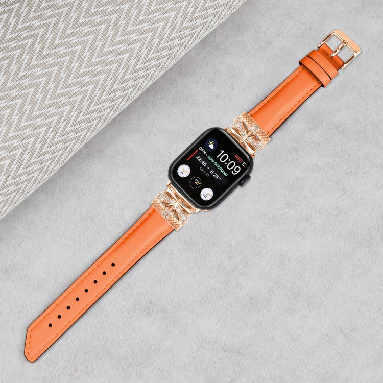 Skøn Kunstlæder Og Rhinsten Universal Rem passer til Apple Smartwatch - Orange#serie_2