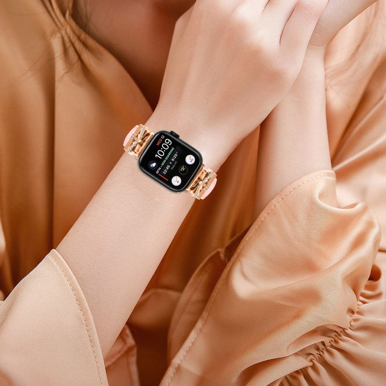 Skøn Kunstlæder Og Rhinsten Universal Rem passer til Apple Smartwatch - Pink#serie_3