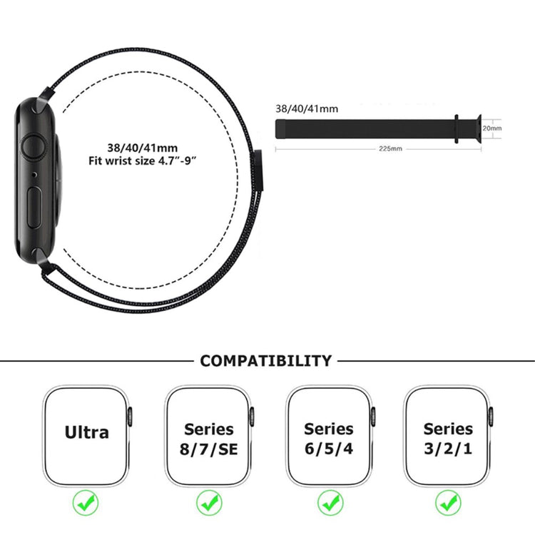 Stilren Metal Universal Rem passer til Apple Smartwatch - Sort#serie_1