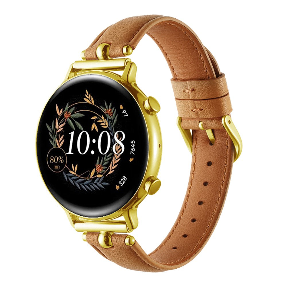 20mm Universal Smart Watch Band Genuine Cow Leather Strap Replacement - Khaki+Gold Buckle Buckle#serie_1