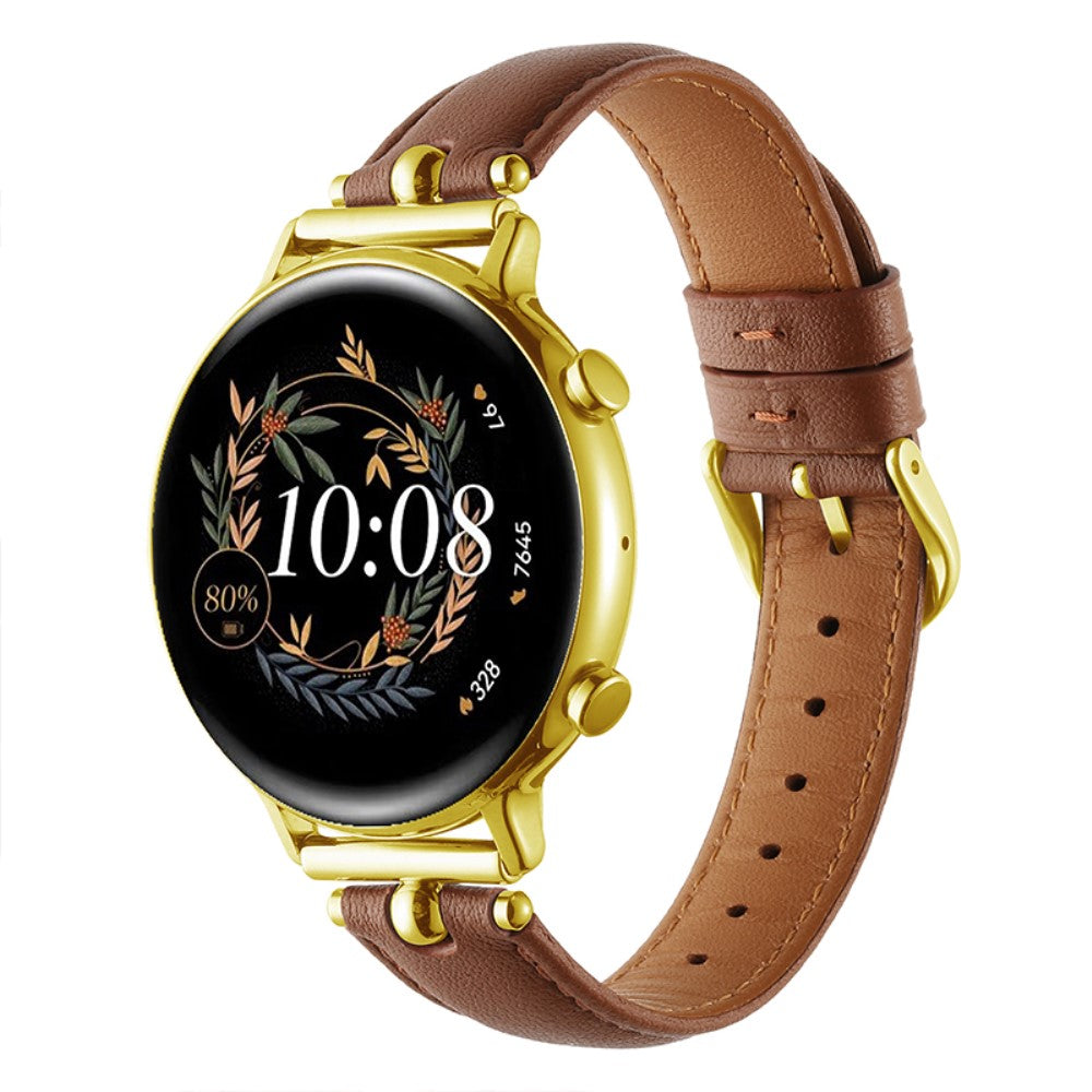 20mm Universal Smart Watch Band Genuine Cow Leather Strap Replacement - Caramel+Gold Buckle Buckle#serie_2