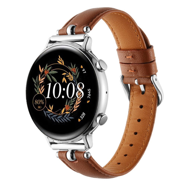 20mm Universal Smart Watch Band Genuine Cow Leather Strap Replacement - Caramel+Silver Buckle Buckle#serie_9