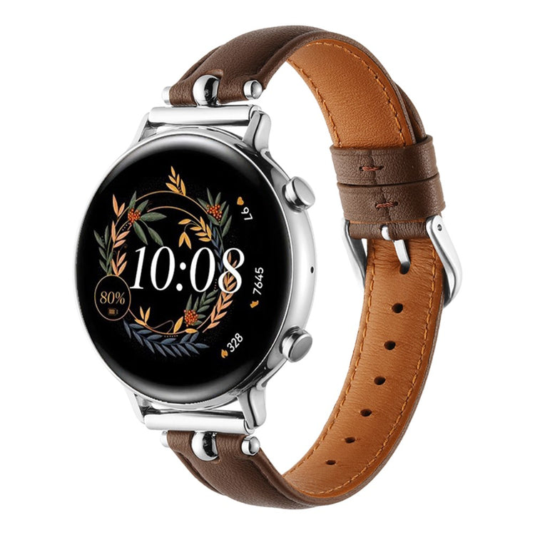 20mm Universal Smart Watch Band Genuine Cow Leather Strap Replacement - Dark Brown+Silver Buckle Buckle#serie_10