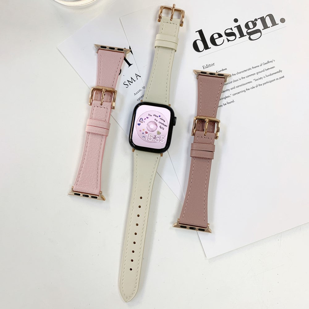 Tidsløst Ægte Læder Universal Rem passer til Apple Smartwatch - Pink#serie_1