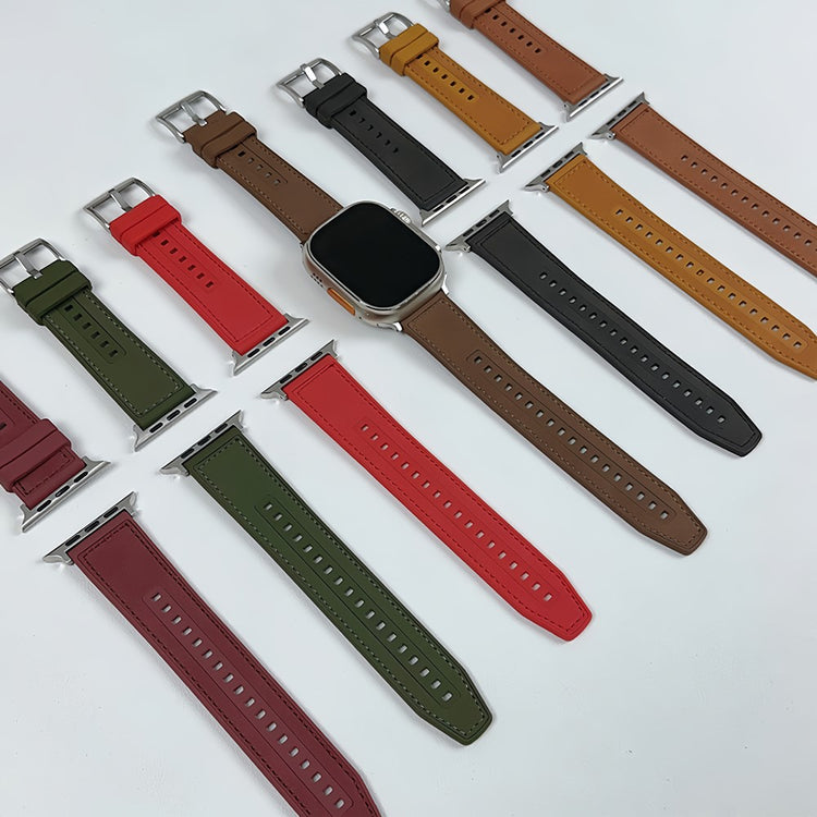 Apple Watch 49mm / 45mm / 44mm / 42mm Leather and Silicone Watch Band - Blackish Green#serie_1