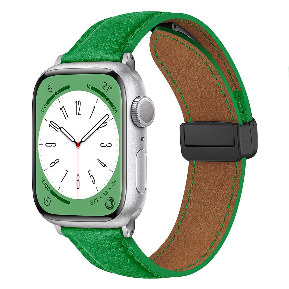 Apple Watch 49mm / 45mm / 44mm / 42mm Litchi Texture Leather Strap - Green#serie_8