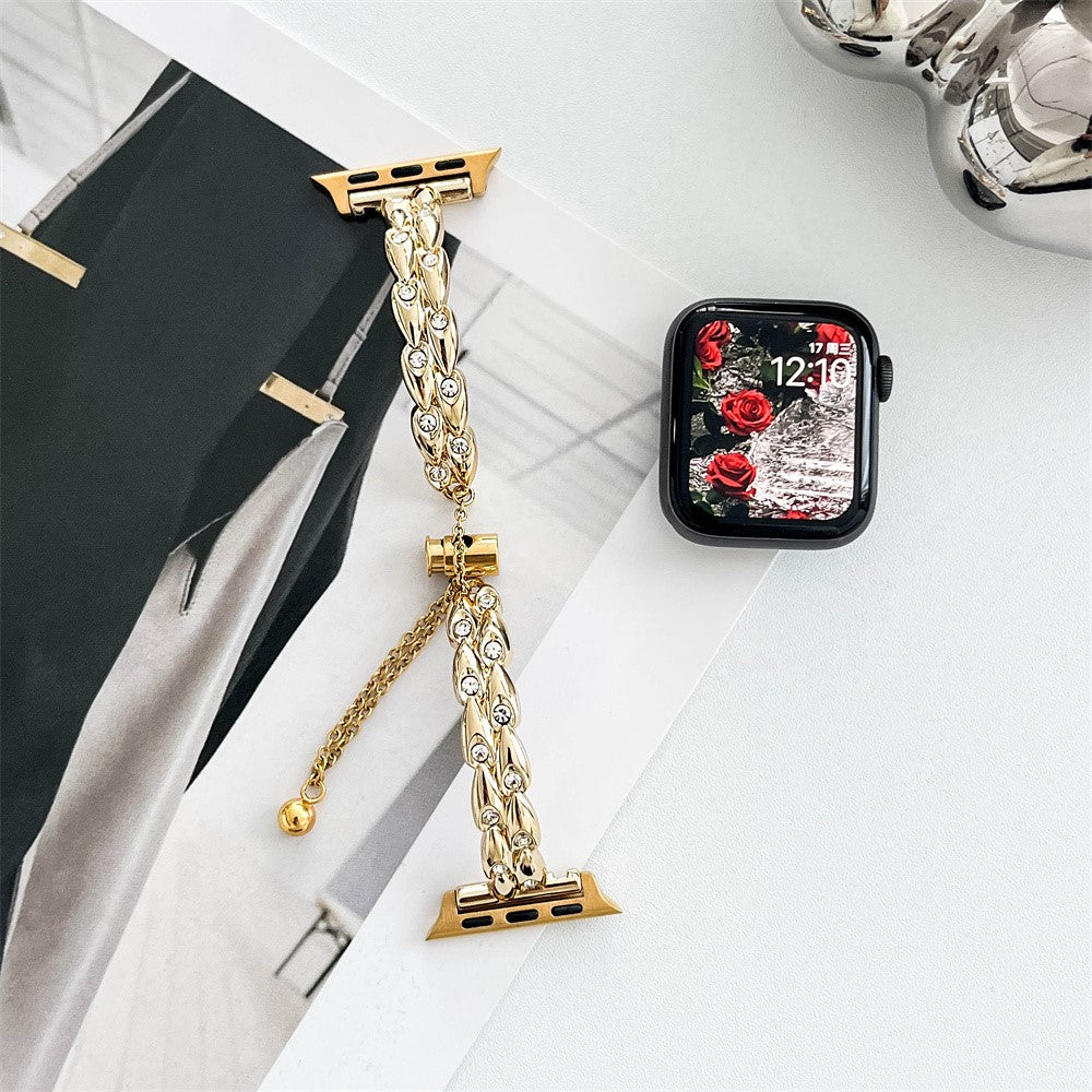 Tough Apple Smartwatch Metal And Rhinestone Universel Strap - Gold#serie_4