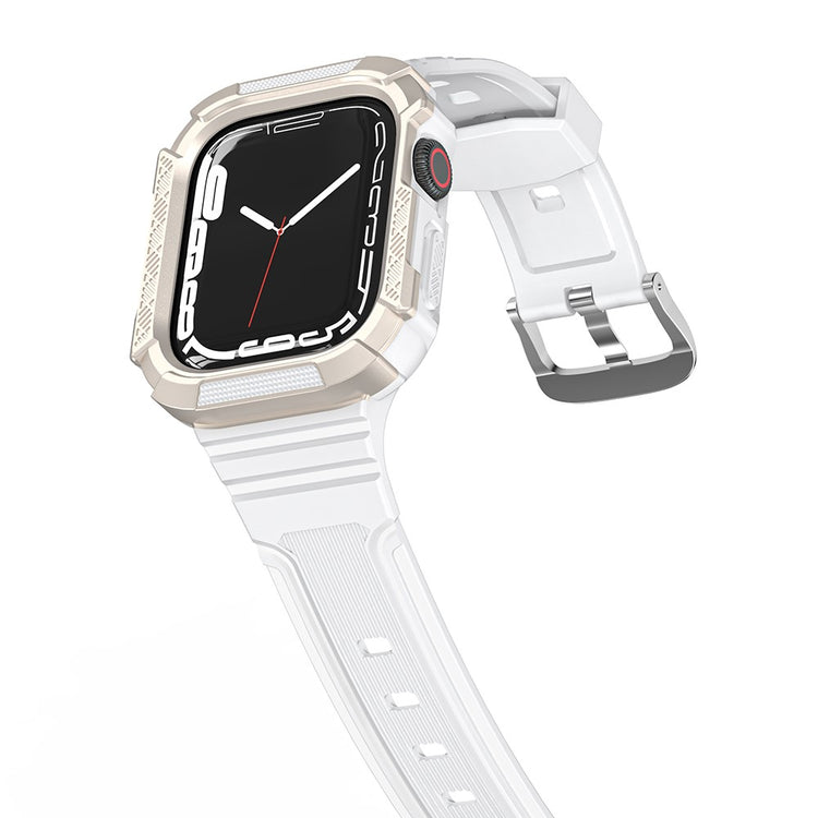 Apple Watch Series 9 / 8 / 7 45mm / 6 / 5 / 4 44mm / 3 / 2 / 1 42mm / SE (2022) 44mm / SE (2023) / SE 44mm Flexible Strap Integrated with Bump Resistant Watch Case - White+Starlight#serie_2