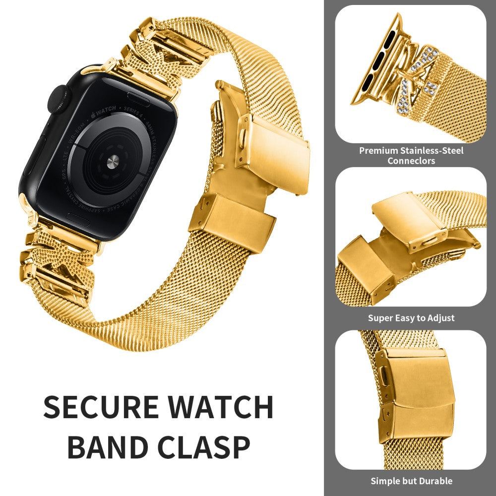 Great Apple Smartwatch Metal And Rhinestone Universel Strap - Gold#serie_1