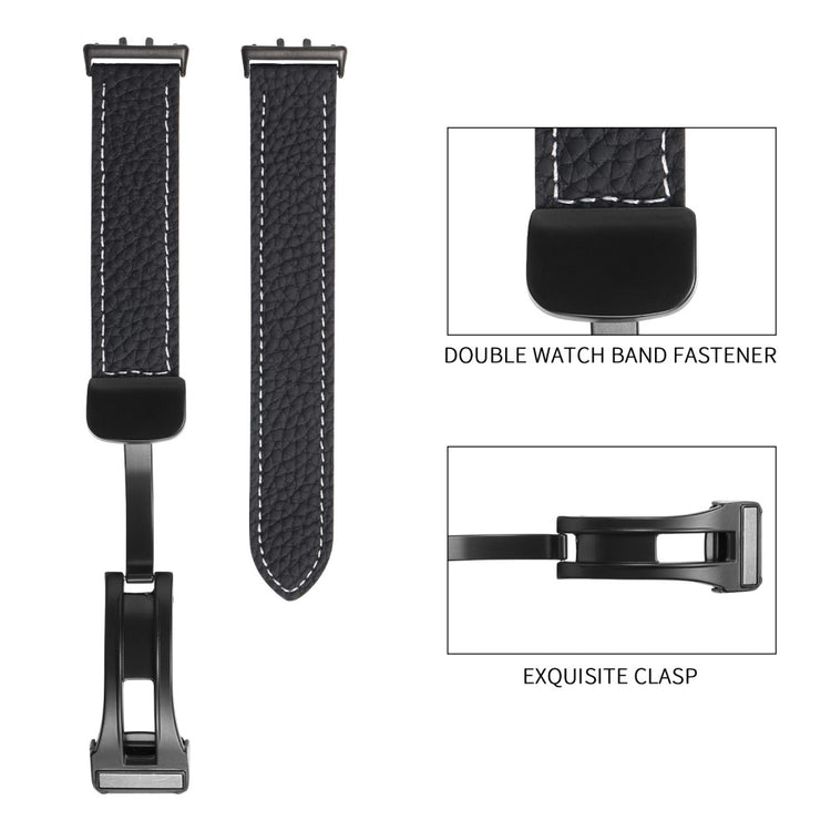 For Samsung Galaxy Fit3 Watch Strap Litchi Texture Genuine Cow Leather Magnetic Band - Black#serie_1