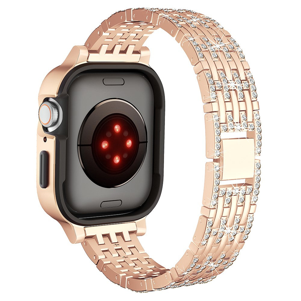 Apple Watch Series 9 / 8 / 7 45mm Rhinestone Decor Metal Watch band Integrated with Protective Case - Rose Gold#serie_3