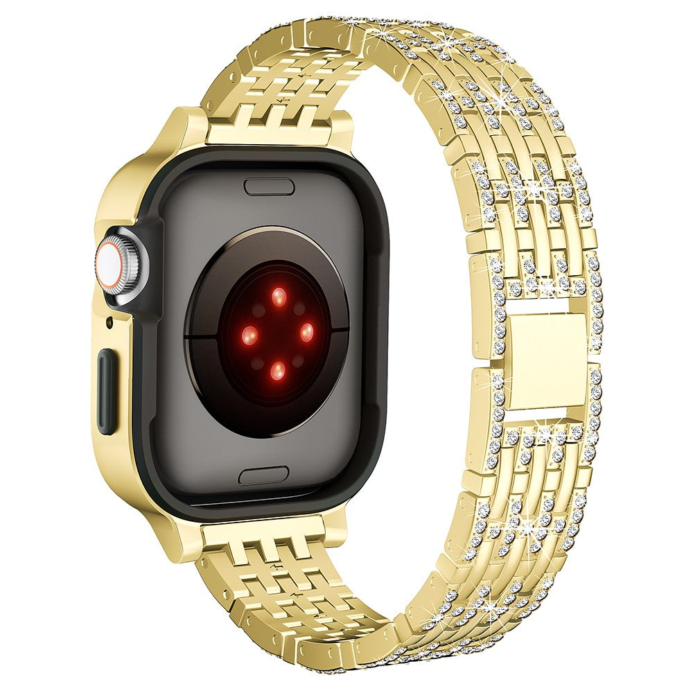 Apple Watch Series 6 5 4 SE (2023) SE (2022) SE 44mm Rhinestone Decor Metal Strap with Watch Case - Gold#serie_2