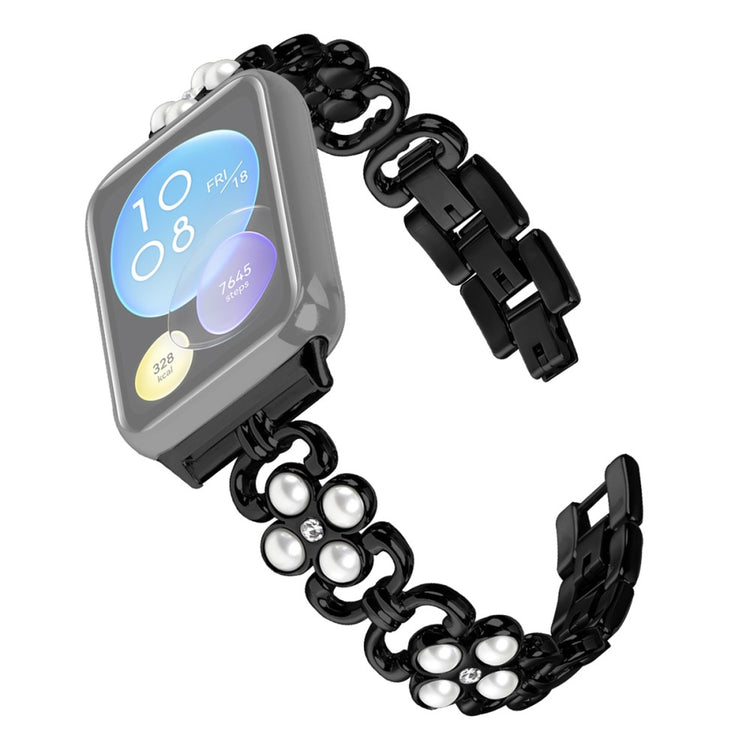 Wholesale Watch Strap Xiaomi Smart band 8 Pro Pearl Decor Four Leaf Clover Stainless Steel band  - Black#serie_1