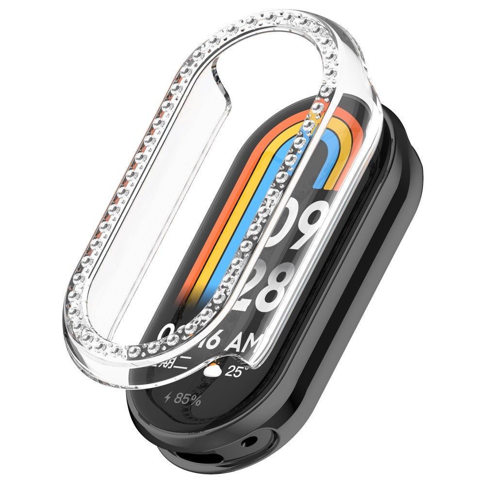 Xiaomi Mi Band 9 / 9 NFC Rhinestone Decor Hollow-Out Cover Bump Resistant Watch Frame Case - Transparent White#serie_4