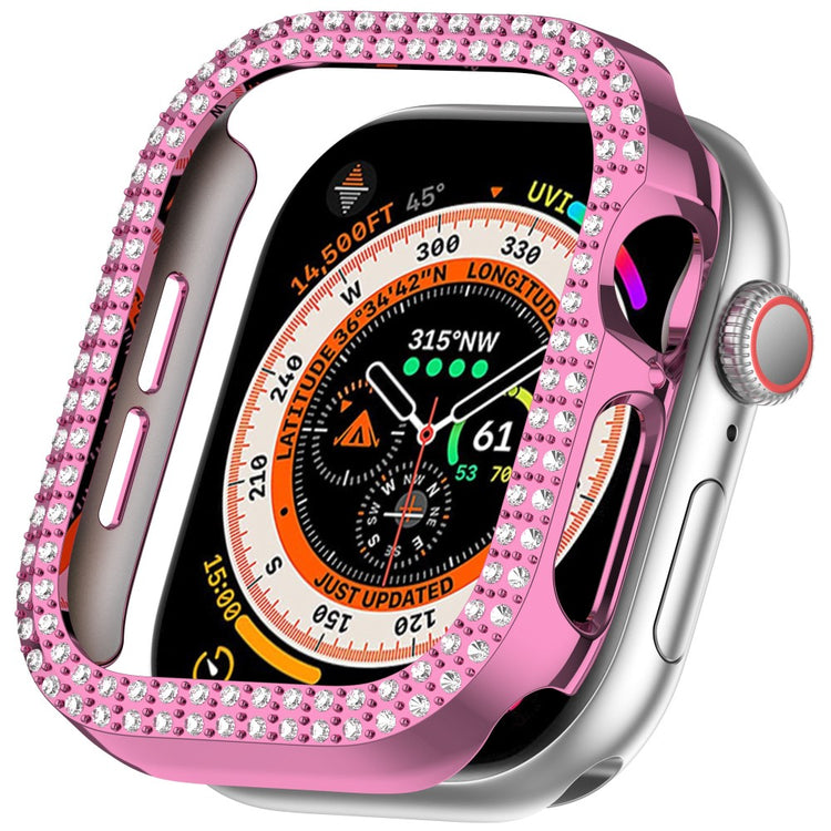 Apple Watch Series 10 42mm Double Row Rhinestone Decor Hollow-Out Cover Bump Resistant Watch Frame Case - Pink#serie_2