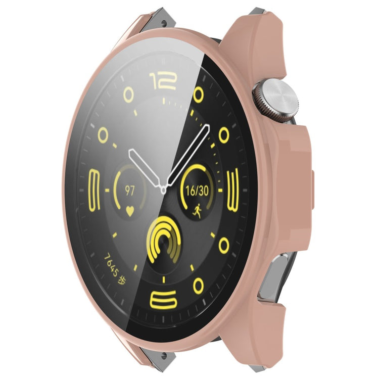 Godt Cover med Skærmbeskytter i Silikone og Glas passer til Huawei Watch 4 Pro - Pink#serie_1