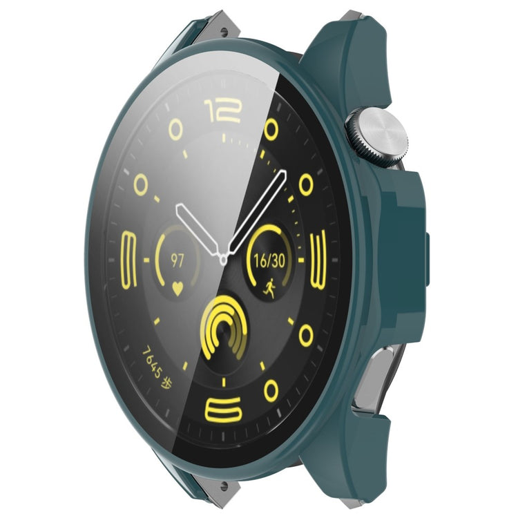 Godt Cover med Skærmbeskytter i Silikone og Glas passer til Huawei Watch 4 Pro - Grøn#serie_4