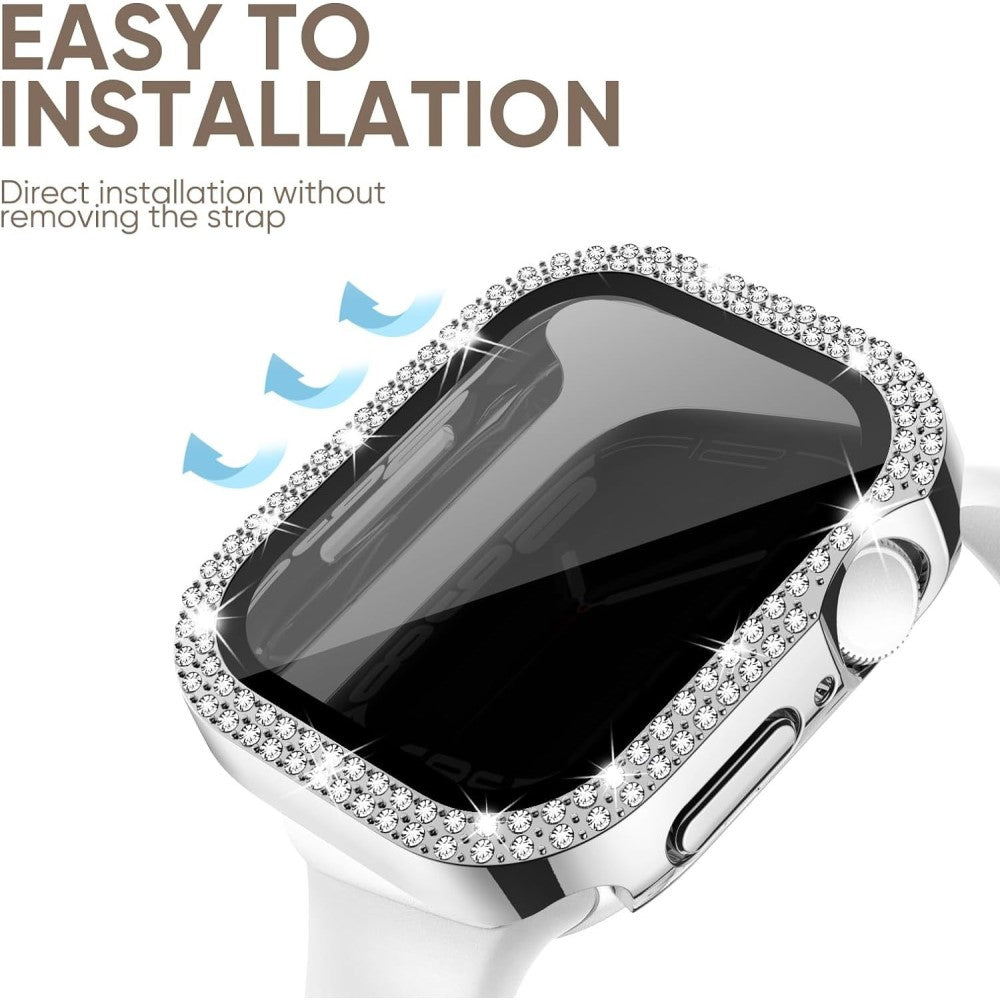 Mega Good Apple Smartwatch Universel Cover with Screen Protector in Rhinestone and Glass - Silver#serie_10