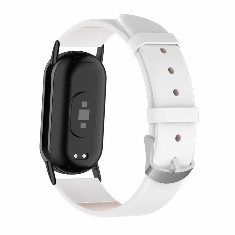 Stilren Ægte Læder Rem passer til Xiaomi Smart Band 8 - Hvid#serie_5