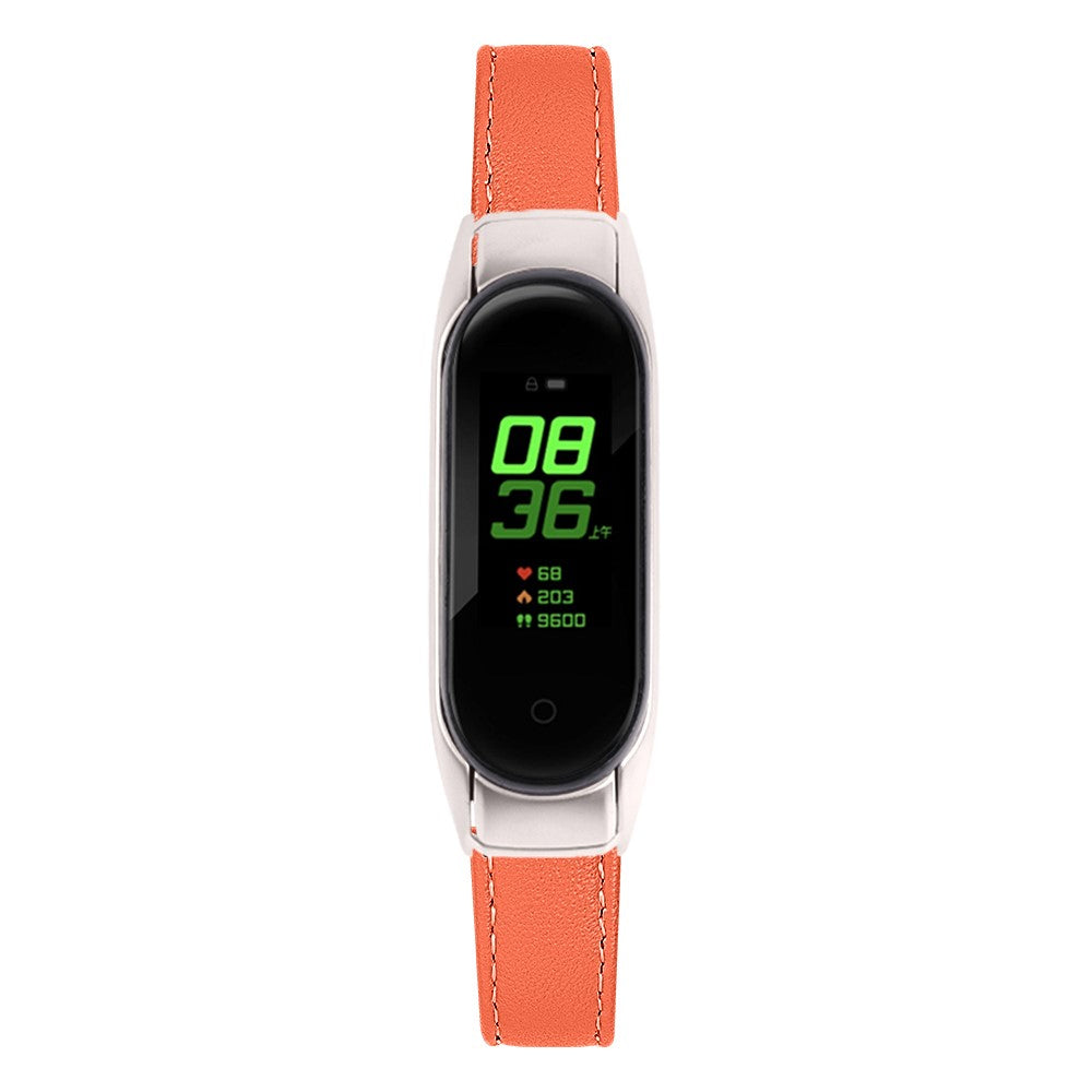 Super Slidstærk Ægte Læder Rem passer til Xiaomi Smart Band 8 - Orange#serie_2