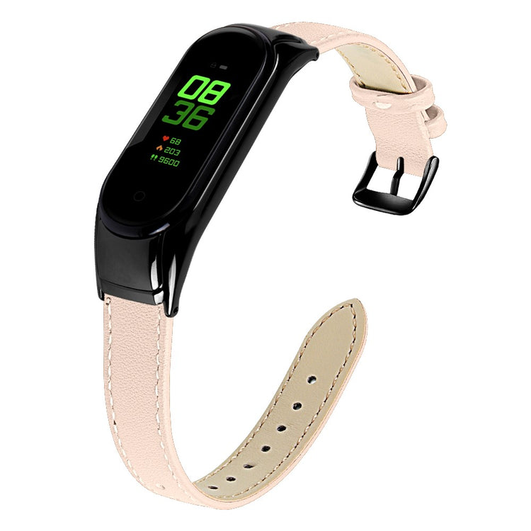 Mega Hårdfør Ægte Læder Rem passer til Xiaomi Smart Band 8 - Beige#serie_10