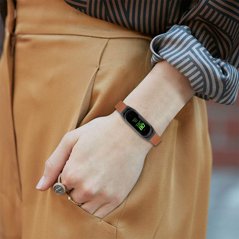 Mega Hårdfør Ægte Læder Rem passer til Xiaomi Smart Band 8 - Brun#serie_16