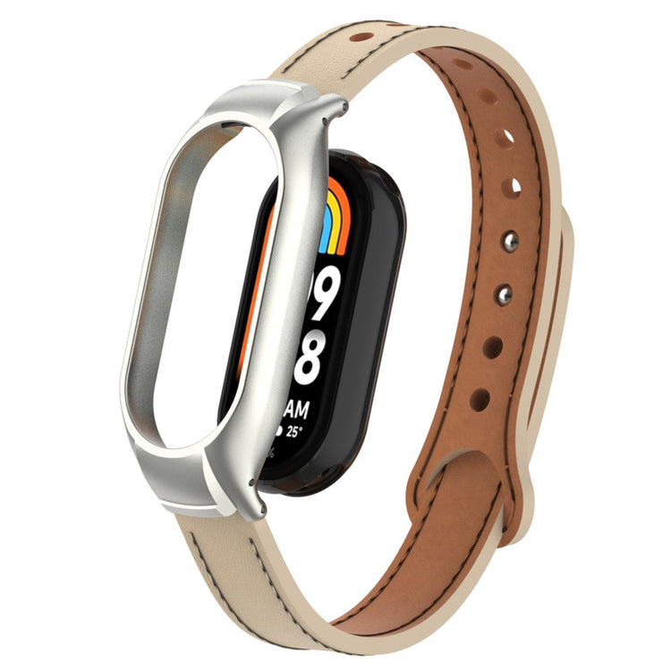 Cool Metal Og Kunstlæder Rem passer til Xiaomi Smart Band 8 - Beige#serie_1