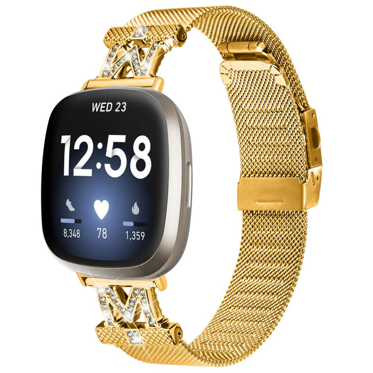 Metal Og Rhinsten Universal Rem passer til Fitbit Sense 1 / Fitbit Versa 3 - Guld#serie_1