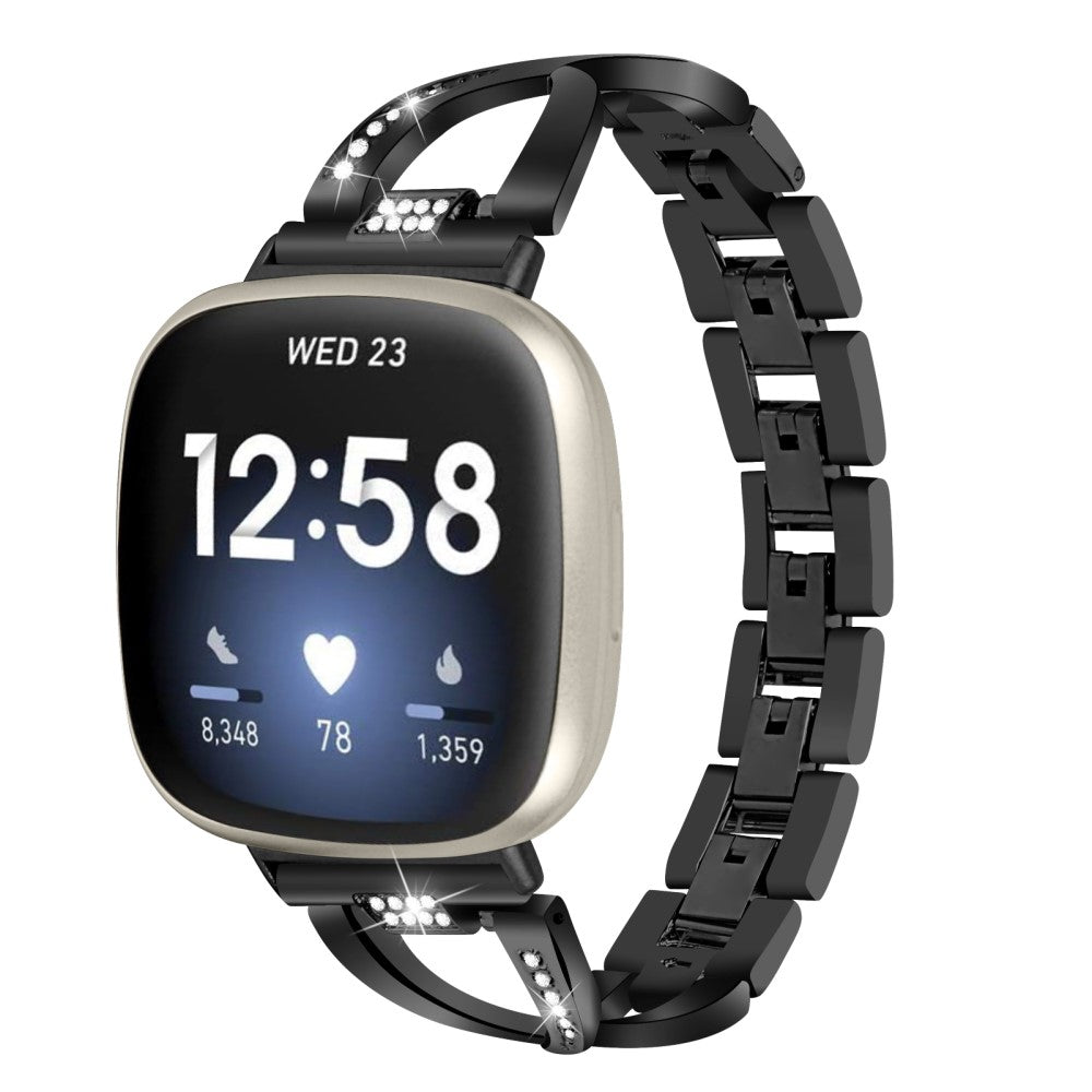 Metal Og Rhinsten Universal Rem passer til Fitbit Sense 2 / Fitbit Versa 4 - Sort#serie_1