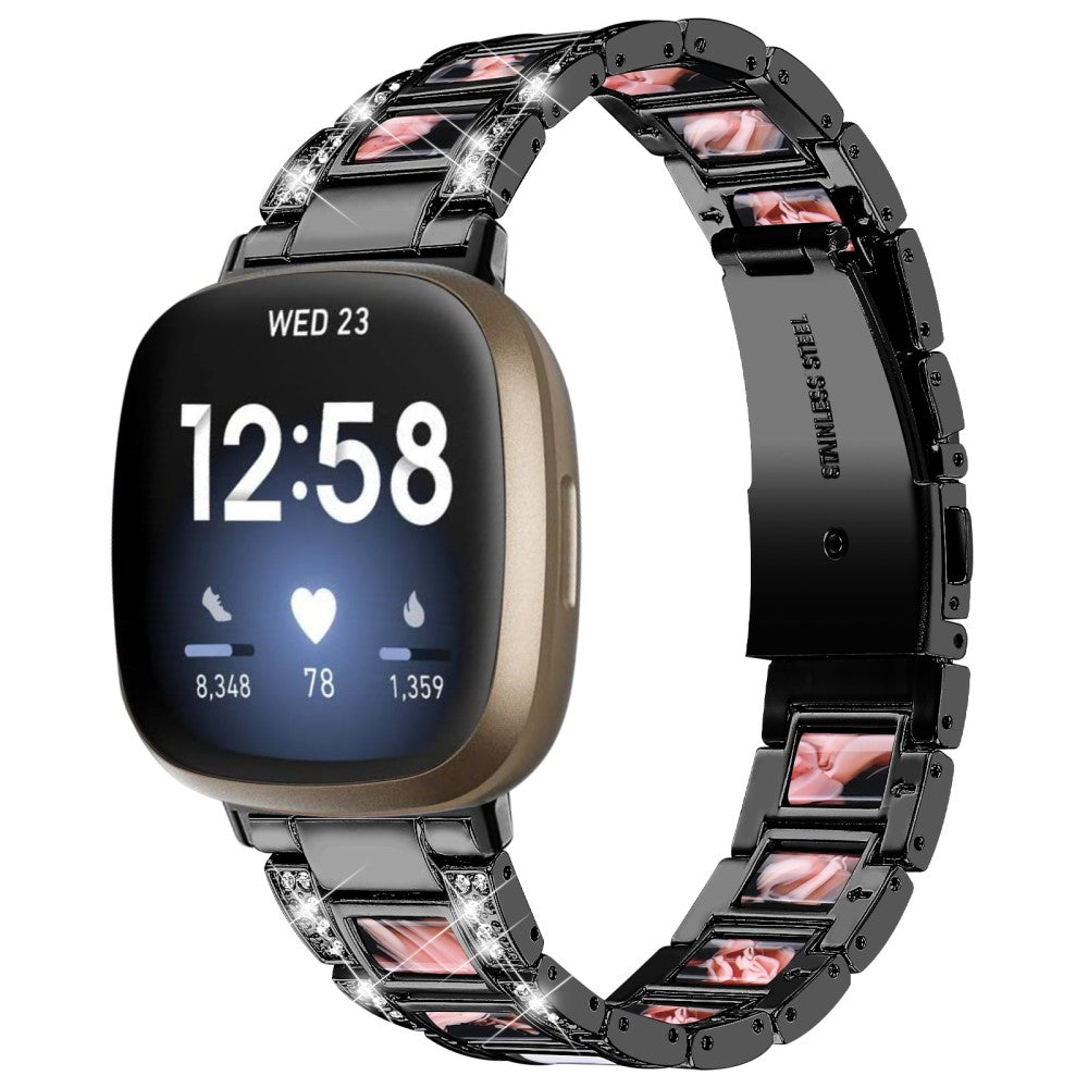 Metal Og Rhinsten Universal Rem passer til Fitbit Sense 2 / Fitbit Versa 4 - Sort#serie_7