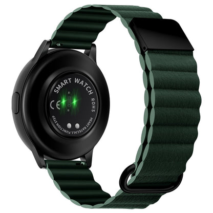 22mm Universal litchi style genuine leather watch strap - Black Buckle / Green#serie_3