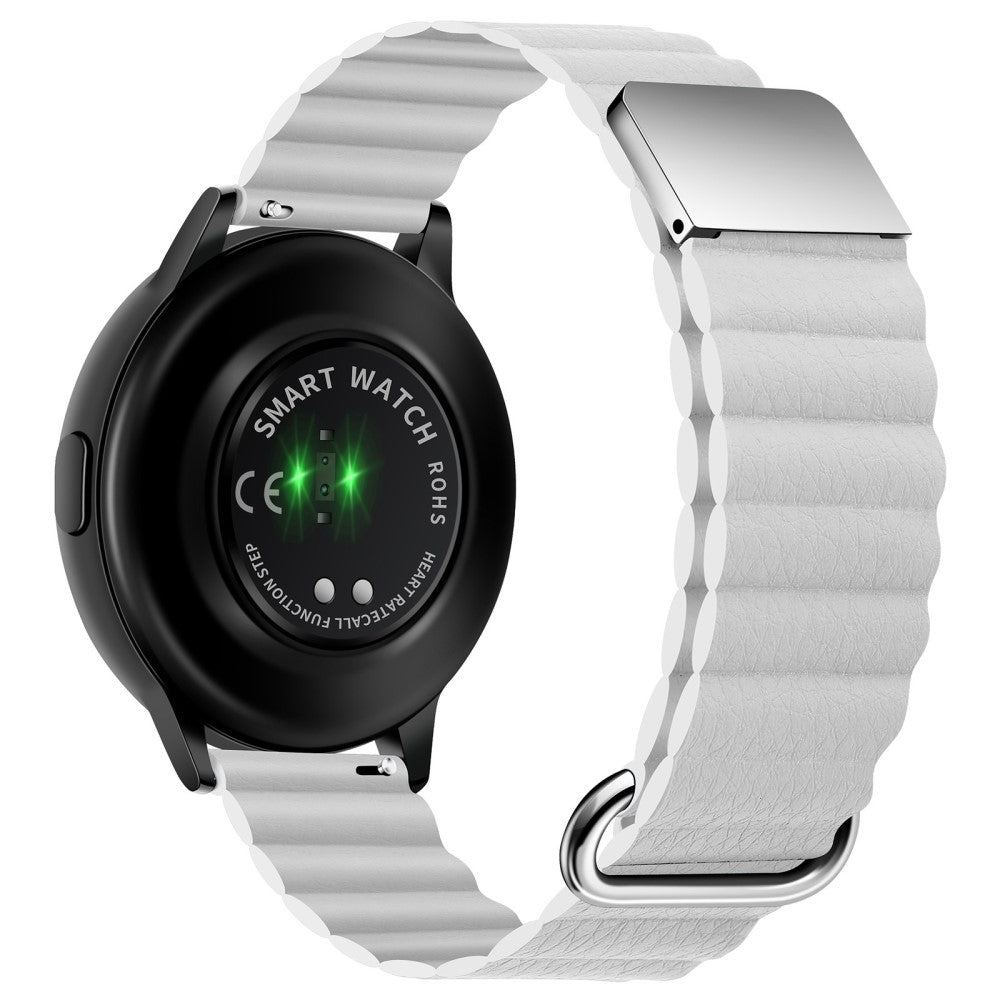 22mm Universal litchi style genuine leather watch strap - Silver Buckle / White#serie_7