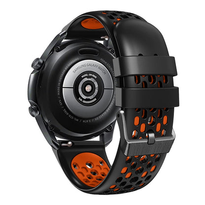 22mm Universal dual color five row hole style silicone watch strap - Black / Orange#serie_4