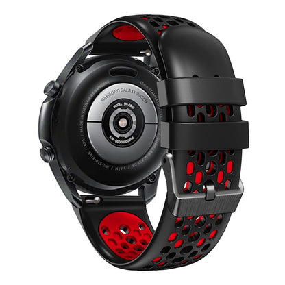 22mm Universal dual color five row hole style silicone watch strap - Black / Red#serie_5
