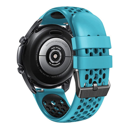 22mm Universal dual color five row hole style silicone watch strap - Sky Blue / Black#serie_8