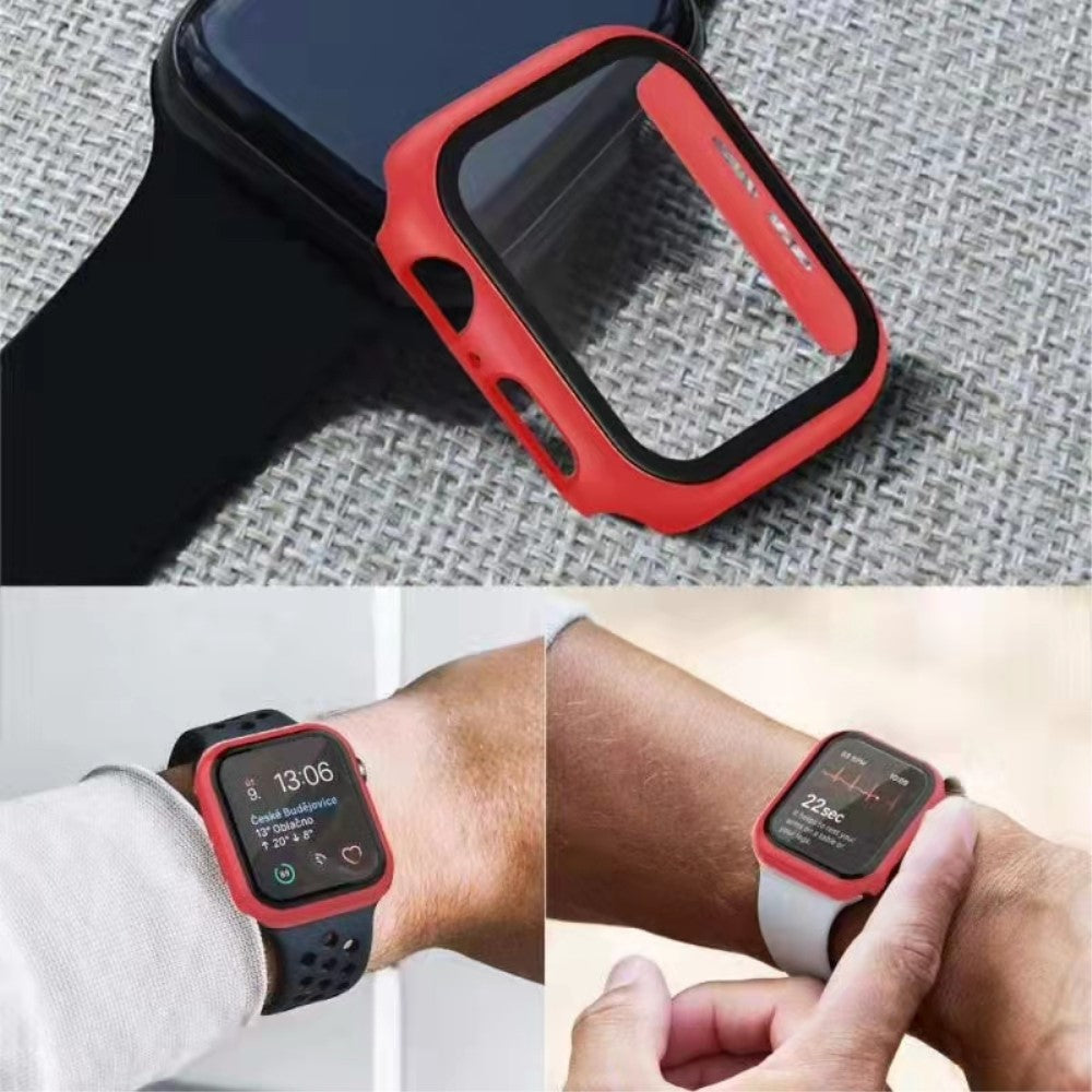 Mega Fed Apple Watch Series 7 41mm Cover med Skærmbeskytter i Plastik og Hærdet Glas - Rød#serie_3