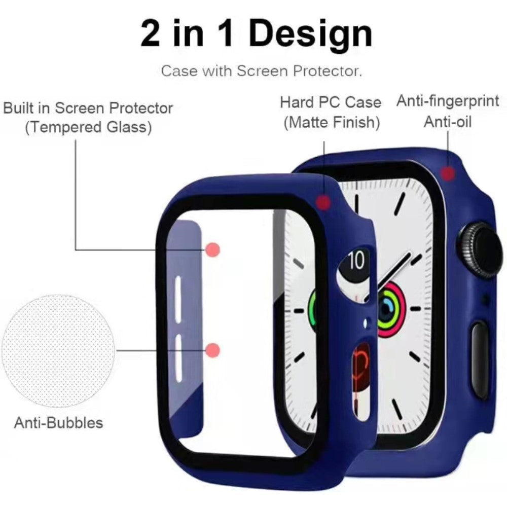 Mega Fed Apple Watch Series 7 41mm Cover med Skærmbeskytter i Plastik og Hærdet Glas - Blå#serie_5