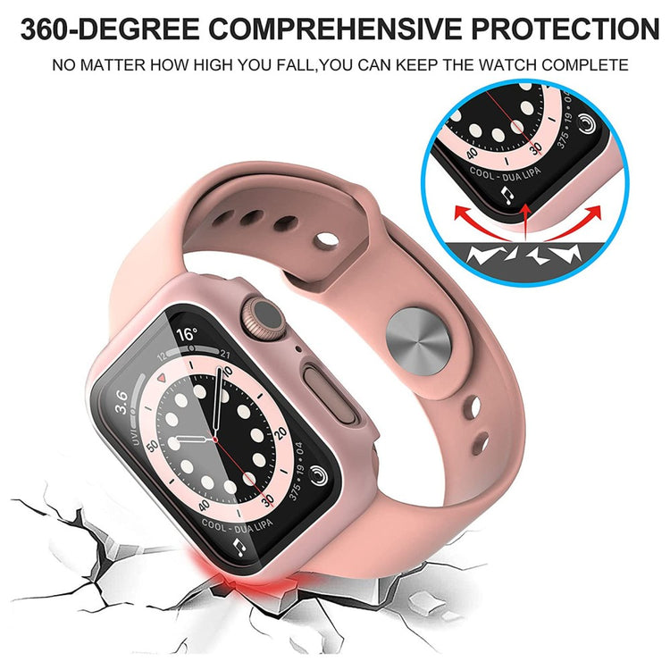 Rigtigt Fed Apple Watch Series 7 41mm Cover med Skærmbeskytter i Plastik og Hærdet Glas - Pink#serie_6