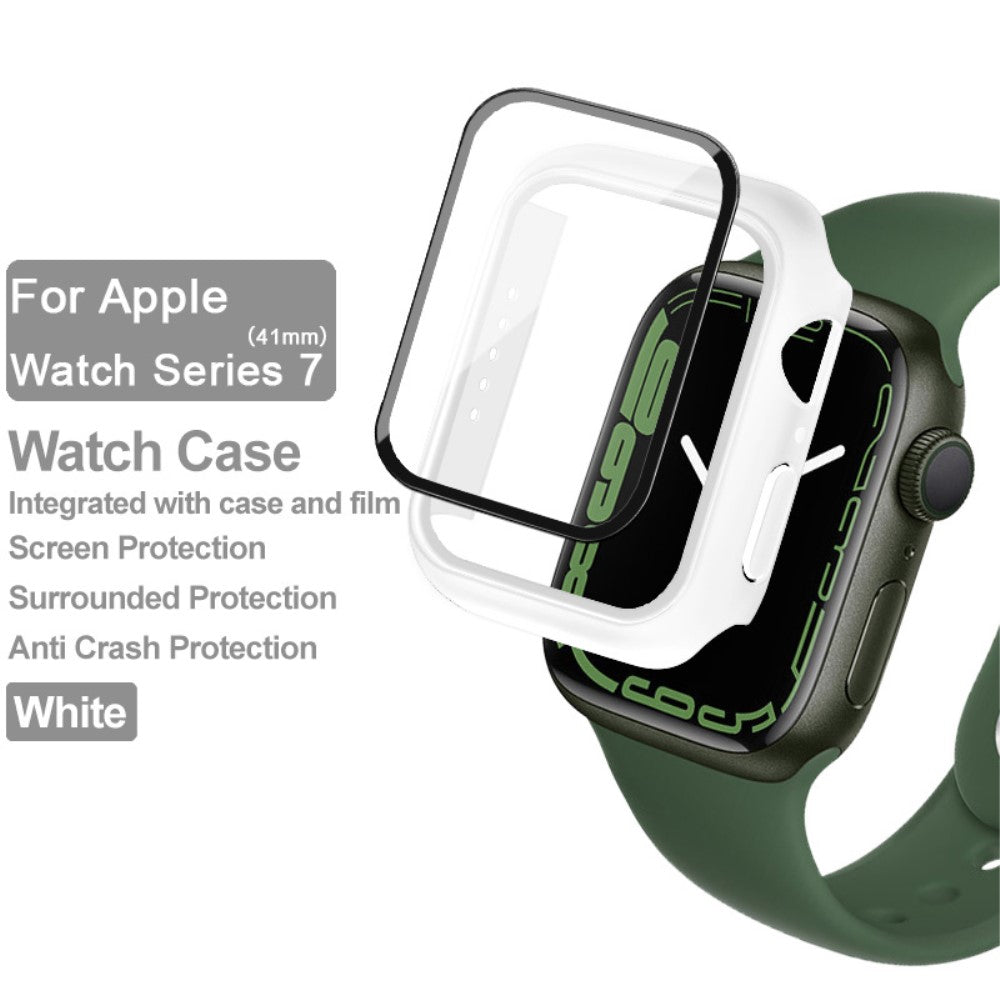 Beskyttende Apple Watch Series 7 41mm Cover med Skærmbeskytter i Plastik og Hærdet Glas - Hvid#serie_2