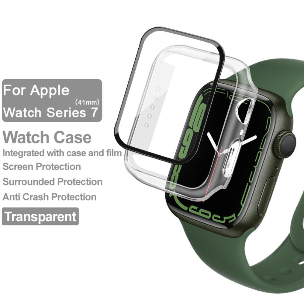 Beskyttende Apple Watch Series 7 41mm Cover med Skærmbeskytter i Plastik og Hærdet Glas - Gennemsigtig#serie_3