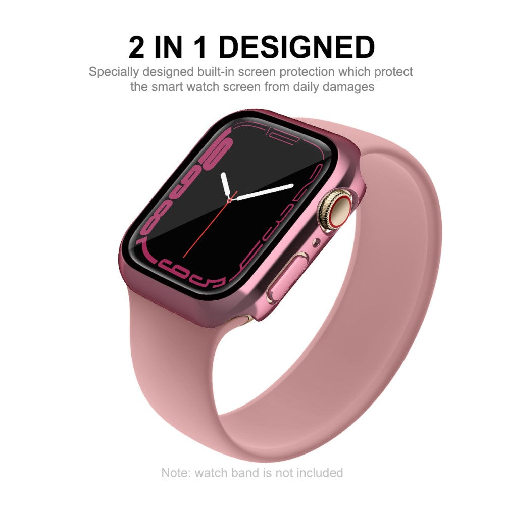 Godt Apple Watch Series 7 41mm Cover med Skærmbeskytter i Plastik og Hærdet Glas - Pink#serie_3