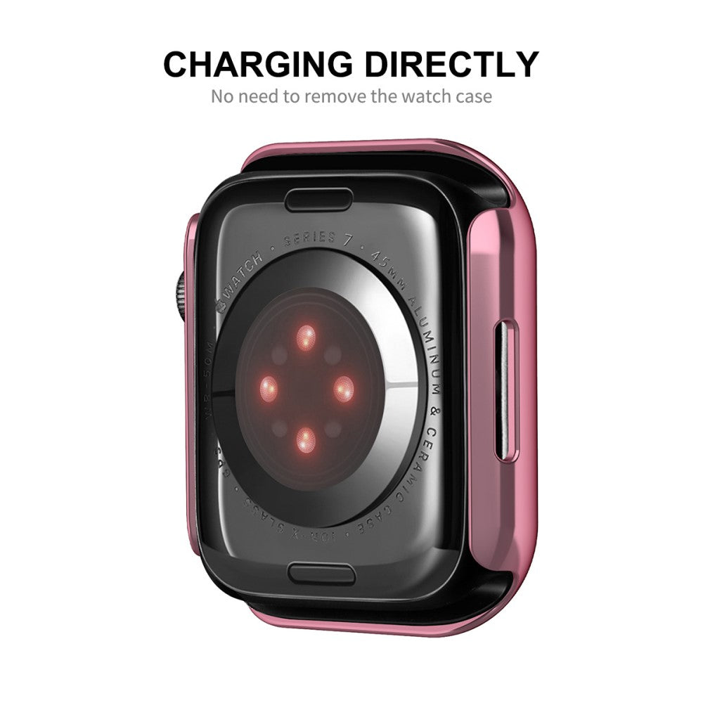 Godt Apple Watch Series 7 41mm Cover med Skærmbeskytter i Plastik og Hærdet Glas - Pink#serie_3