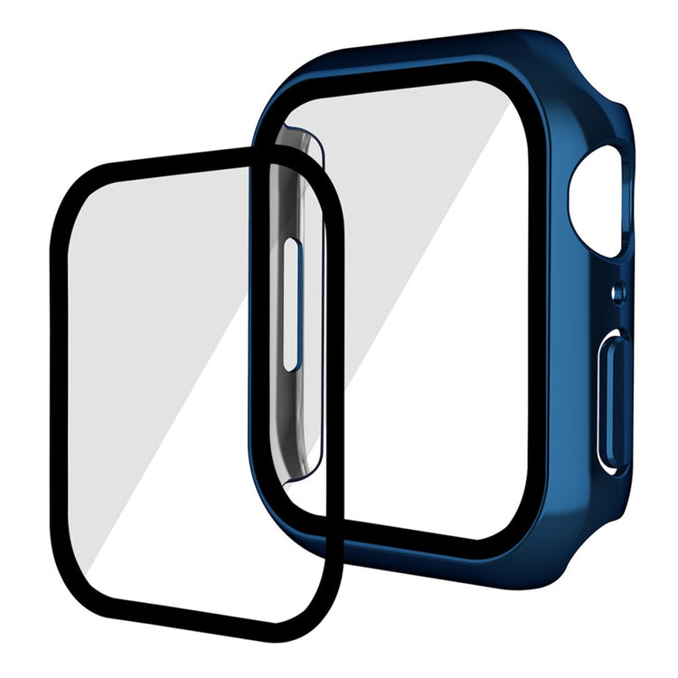 Godt Apple Watch Series 7 41mm Cover med Skærmbeskytter i Plastik og Hærdet Glas - Blå#serie_5