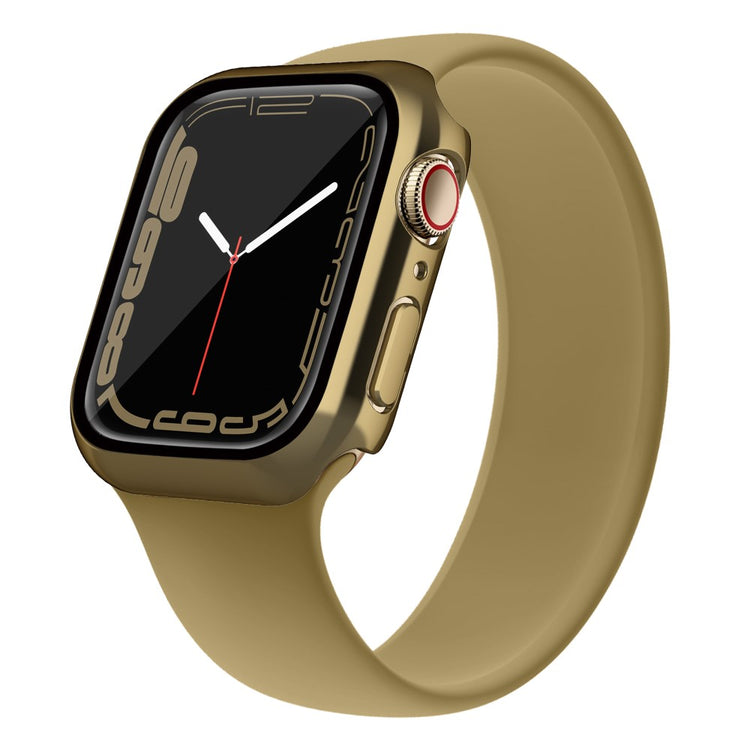 Mega Fed Apple Watch Series 7 41mm Cover med Skærmbeskytter i Plastik og Hærdet Glas - Guld#serie_5