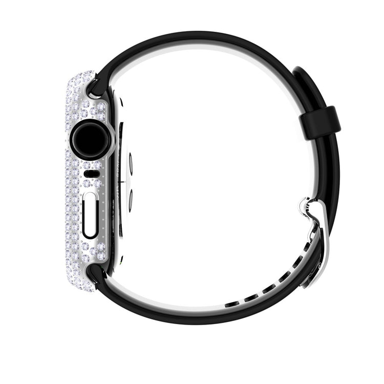 Beskyttende Apple Watch Series 7 41mm Cover med Skærmbeskytter i Plastik og Rhinsten - Sølv#serie_6