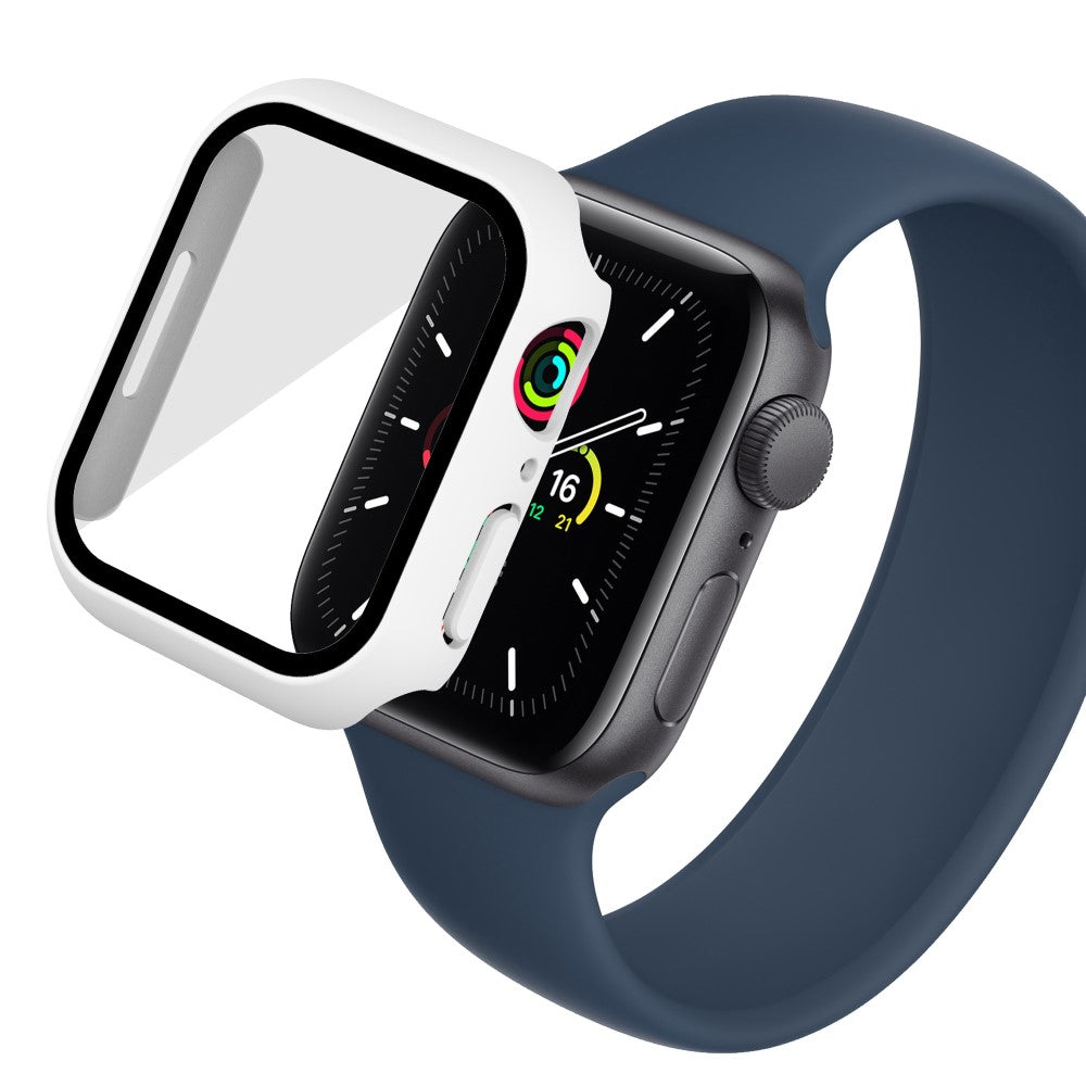 Vildt Godt Apple Watch Series 7 41mm Cover med Skærmbeskytter i Plastik og Hærdet Glas - Hvid#serie_1