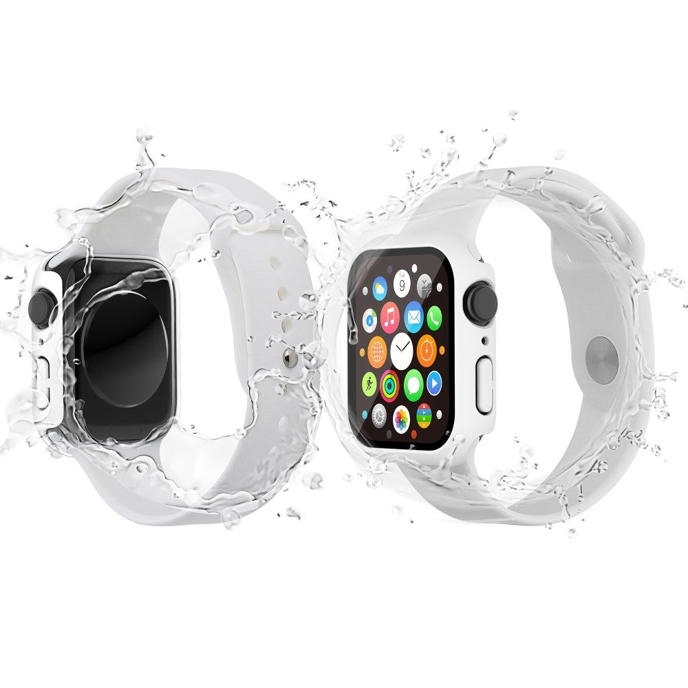 Vildt Godt Apple Watch Series 7 41mm Cover med Skærmbeskytter i Plastik og Hærdet Glas - Hvid#serie_1