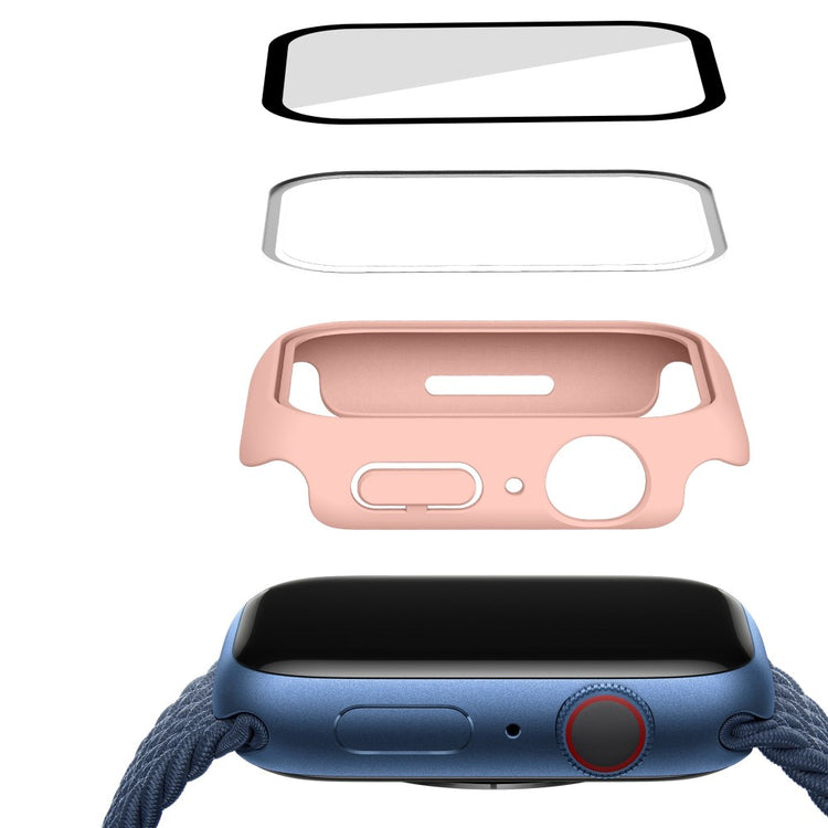 Vildt Godt Apple Watch Series 7 41mm Cover med Skærmbeskytter i Plastik og Hærdet Glas - Pink#serie_2